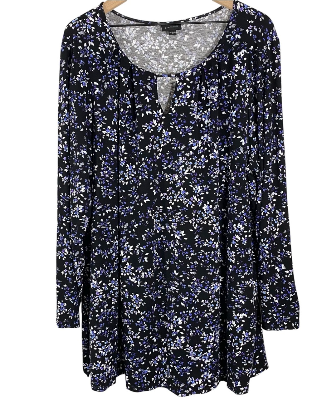 J Jill Wearable Womens Tunic Top Plus Size 3X Black Floral Print Rayon Stretch